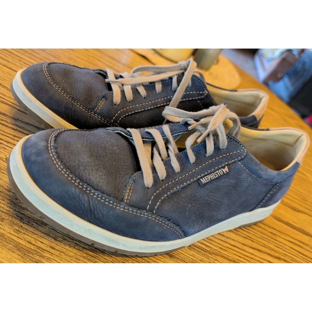 Mephisto Mens 10.5 Blue Leather Comfort Shoes Sneaker Lace Up